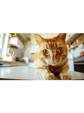 Intra Συλλεκτικό Ξύλινο Παζλ Plywood  4mm - Περίεργη πορτοκαλί γάτα στον πάγκο της κουζίνας Σε Ξύλινο Κουτί - Διαστάσεις: 10x10 cm – 25 κομμάτια