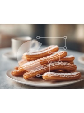 Σετ των 2 Intra Συλλεκτικό Ξύλινο Παζλ Plywood  4mm - Νόστιμα τσούρο με επικάλυψη ζάχαρης σε ένα άσπρο πιάτο Σε Ξύλινο Κουτί - Διαστάσεις: 10x10 cm – 25 κομμάτια