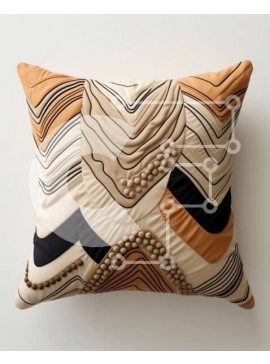 Intra Συλλεκτικό Ξύλινο Παζλ Plywood  4mm - Κομψό μαξιλάρι με μπεζ και μαύρο γεωμετρικό σχέδιο με φούντες Σε Ξύλινο Κουτί - Διαστάσεις Puzzle: 10x10 cm – 25 κομμάτια