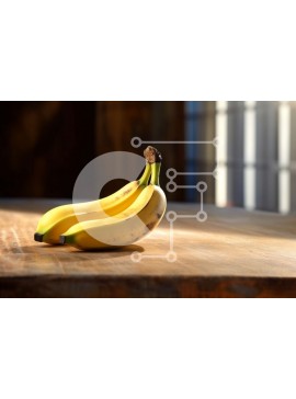 Σετ των 2 Intra Συλλεκτικό Ξύλινο Παζλ Plywood  4mm - Φρέσκες μπανάνες σε ένα ηλιόλουστο ξύλινο τραπέζι Σε Ξύλινο Κουτί - Διαστάσεις: 10x10 cm – 25 κομμάτια