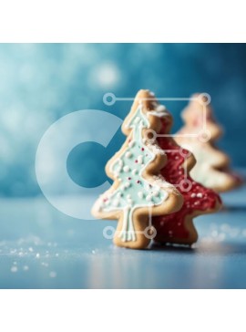 Intra Συλλεκτικό Ξύλινο Παζλ Plywood  4mm - Μπισκότα χριστουγεννιάτικου δέντρου σε μπλε φόντο Σε Ξύλινο Κουτί - Διαστάσεις Puzzle: 10x10 cm – 25 κομμάτια