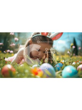 Intra Συλλεκτικό Ξύλινο Παζλ Plywood  4mm - Νεαρό κορίτσι με αυτιά λαγουδάκι και πολύχρωμα Πασχαλινά αυγά την άνοιξη Σε Ξύλινο Κουτί - Διαστάσεις Puzzle: 10x10 cm – 25 κομμάτια