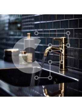 Intra Συλλεκτικό Ξύλινο Παζλ Plywood  4mm - Κομψός μαύρος και χρυσός νιπτήρας μπάνιου με τρεχούμενο νερό Σε Ξύλινο Κουτί - Διαστάσεις Puzzle: 10x10 cm – 25 κομμάτια