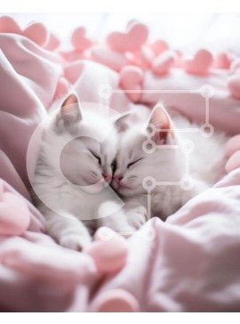 Σετ των 2 Intra Συλλεκτικό Ξύλινο Παζλ Plywood  4mm - Δύο λευκά γατάκια που κοιμούνται σε ροζ κουβέρτα με καρδιές Σε Ξύλινο Κουτί - Διαστάσεις: 10x10 cm – 25 κομμάτια