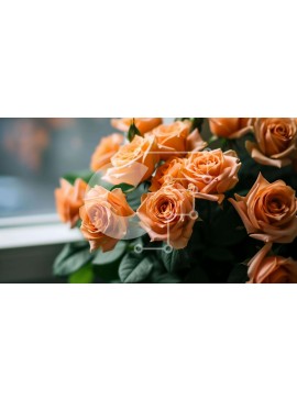 Intra Συλλεκτικό Ξύλινο Παζλ Plywood  4mm - Μπουκέτο με πορτοκαλί τριαντάφυλλα μπροστά από το ανοιχτό παράθυρο Σε Ξύλινο Κουτί - Διαστάσεις: 10x10 cm – 25 κομμάτια