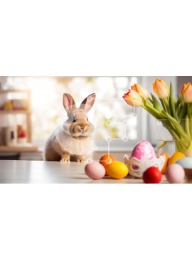 Intra Συλλεκτικό Ξύλινο Παζλ Plywood  4mm - Αξιολάτρευτο καφέ κουνελάκι με πασχαλινά αυγά και τουλίπες Σε Ξύλινο Κουτί - Διαστάσεις: 10x10 cm – 25 κομμάτια