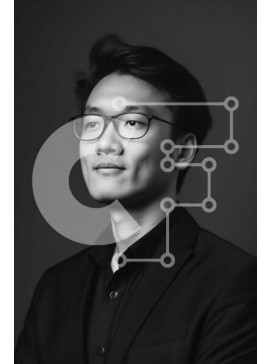 Intra Συλλεκτικό Ξύλινο Παζλ Plywood  4mm - Ασπρόμαυρο πορτρέτο του χαμογελαστού Ασιάτη με γυαλιά Σε Ξύλινο Κουτί - Διαστάσεις Puzzle: 10x10 cm – 25 κομμάτια