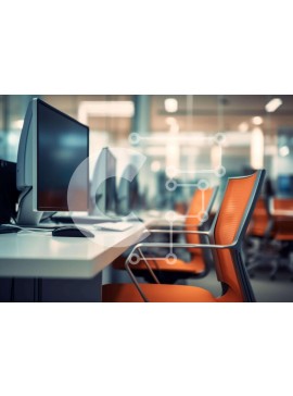 Intra Συλλεκτικό Ξύλινο Παζλ Plywood  4mm - Μοντέρνος χώρος γραφείου με πορτοκαλί καρέκλες και οθόνες υπολογιστών Σε Ξύλινο Κουτί - Διαστάσεις Puzzle: 10x10 cm – 25 κομμάτια