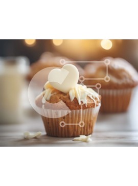 Σετ των 2 Intra Συλλεκτικό Ξύλινο Παζλ Plywood  4mm - Cupcake σε σχήμα καρδιάς με λευκό πάγωμα σε ξύλινη επιφάνεια Σε Ξύλινο Κουτί - Διαστάσεις: 10x10 cm – 25 κομμάτια