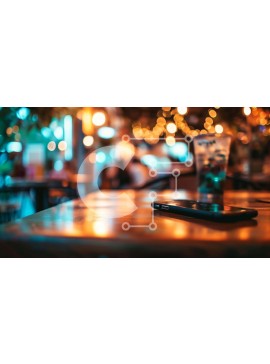 Intra Συλλεκτικό Ξύλινο Παζλ Plywood  4mm - Άνθρωποι σε ένα εστιατόριο ή μπαρ με άδειο ποτήρι και κινητό τηλέφωνο σε ένα ξύλινο τραπέζι Σε Ξύλινο Κουτί - Διαστάσεις Puzzle: 10x10 cm – 25 κομμάτια