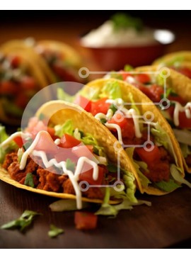 Σετ των 2 Intra Συλλεκτικό Ξύλινο Παζλ Plywood  4mm - Νόστιμα Tacos με κρέας, μαρούλι και τυρί σε ένα ξύλινο τραπέζι Σε Ξύλινο Κουτί - Διαστάσεις: 10x10 cm – 25 κομμάτια