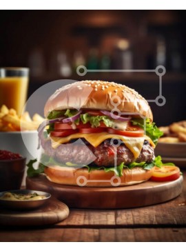 Σετ των 2 Intra Συλλεκτικό Ξύλινο Παζλ Plywood  4mm - Νόστιμο Cheeseburger με φρέσκα λαχανικά και τραγανές πατάτες Σε Ξύλινο Κουτί - Διαστάσεις: 10x10 cm – 25 κομμάτια