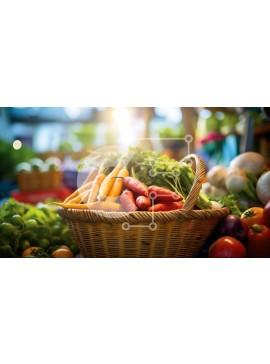 Σετ των 2 Intra Συλλεκτικό Ξύλινο Παζλ Plywood  4mm - Ποικιλία από φρέσκα λαχανικά και φρούτα σε ένα καλάθι Σε Ξύλινο Κουτί - Διαστάσεις: 10x10 cm – 25 κομμάτια