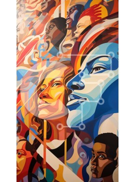 Intra Συλλεκτικό Ξύλινο Παζλ Plywood  4mm - Ζωντανή τοιχογραφία ανθρώπων από διαφορετικές φυλές και εθνότητες Σε Ξύλινο Κουτί - Διαστάσεις Puzzle: 10x10 cm – 25 κομμάτια