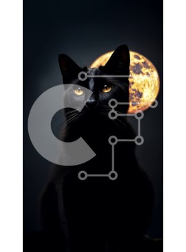 Σετ των 2 Intra Συλλεκτικό Ξύλινο Παζλ Plywood  4mm - Μυστηριώδης εικόνα μιας μαύρης γάτας με πανσέληνο Σε Ξύλινο Κουτί - Διαστάσεις: 10x10 cm – 25 κομμάτια