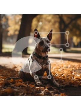 Intra Συλλεκτικό Ξύλινο Παζλ Plywood  4mm - Χαριτωμένη εικόνα του σκύλου που κάθεται στο πάρκο με τα πεσμένα φύλλα Σε Ξύλινο Κουτί - Διαστάσεις: 10x10 cm – 25 κομμάτια