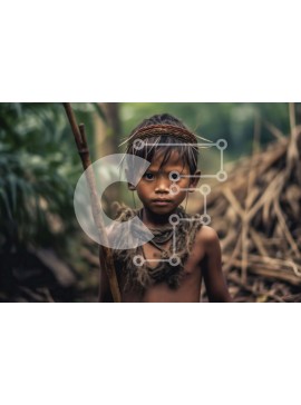 Intra Συλλεκτικό Ξύλινο Παζλ Plywood  4mm - Νεαρό αυτόχθονα αγόρι με παραδοσιακή ενδυμασία με δόρυ και ασπίδα Σε Ξύλινο Κουτί - Διαστάσεις Puzzle: 10x10 cm – 25 κομμάτια