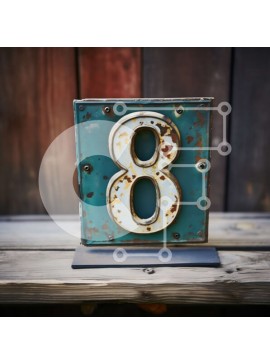 Intra Συλλεκτικό Ξύλινο Παζλ Plywood  4mm - Vintage σκουριασμένο μέταλλο νούμερο 8 πινακίδα σε ξύλινο σταντ Σε Ξύλινο Κουτί - Διαστάσεις Puzzle: 10x10 cm – 25 κομμάτια