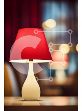 Intra Συλλεκτικό Ξύλινο Παζλ Plywood  4mm - Λευκό επιτραπέζιο φωτιστικό με κόκκινη σκιά σε ξύλινο τραπέζι Σε Ξύλινο Κουτί - Διαστάσεις Puzzle: 10x10 cm – 25 κομμάτια