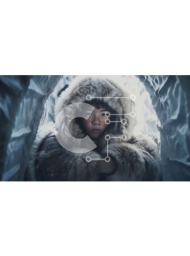 Intra Συλλεκτικό Ξύλινο Παζλ Plywood  4mm - Νεαρό κορίτσι με γούνινο παλτό που στέκεται μπροστά από τη φωτογραφία της σπηλιάς πάγου Σε Ξύλινο Κουτί - Διαστάσεις Puzzle: 10x10 cm – 25 κομμάτια