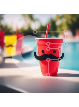 Intra Συλλεκτικό Ξύλινο Παζλ Plywood  4mm - Κόκκινο πλαστικό κύπελλο με σχέδιο μουστάκι Σε Ξύλινο Κουτί - Διαστάσεις Puzzle: 10x10 cm – 25 κομμάτια