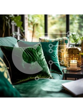 Intra Συλλεκτικό Ξύλινο Παζλ Plywood  4mm - Άνετο σαλόνι με πράσινο καναπέ και διακοσμητικά μαξιλάρια Σε Ξύλινο Κουτί - Διαστάσεις Puzzle: 10x10 cm – 25 κομμάτια