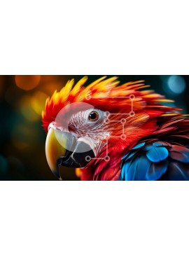 Σετ των 2 Intra Συλλεκτικό Ξύλινο Παζλ Plywood  4mm - Κοντινό πλάνο ενός πολύχρωμου παπαγάλου με ζωντανά φτερά Σε Ξύλινο Κουτί - Διαστάσεις: 10x10 cm – 25 κομμάτια