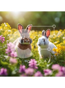 Intra Συλλεκτικό Ξύλινο Παζλ Plywood  4mm - Δύο κουνέλια σε ένα λιβάδι γεμάτο λουλούδια Σε Ξύλινο Κουτί - Διαστάσεις: 10x10 cm – 25 κομμάτια