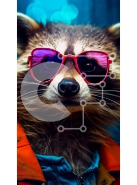 Σετ των 2 Intra Συλλεκτικό Ξύλινο Παζλ Plywood  4mm - Ρακούν φορώντας κόκκινα γυαλιά ηλίου και μπλε σακάκι Σε Ξύλινο Κουτί - Διαστάσεις: 10x10 cm – 25 κομμάτια