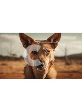 Intra Συλλεκτικό Ξύλινο Παζλ Plywood  4mm - Σοβαρό καφέ σκυλί σε χωματόδρομο στην αγροτική περιοχή Σε Ξύλινο Κουτί - Διαστάσεις: 10x10 cm – 25 κομμάτια