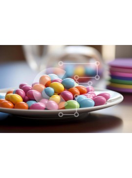 Σετ των 2 Intra Συλλεκτικό Ξύλινο Παζλ Plywood  4mm - Πολύχρωμα καλάμια καραμελών σε ένα άσπρο πιάτο με μπουκάλι κρασιού Σε Ξύλινο Κουτί - Διαστάσεις: 10x10 cm – 25 κομμάτια