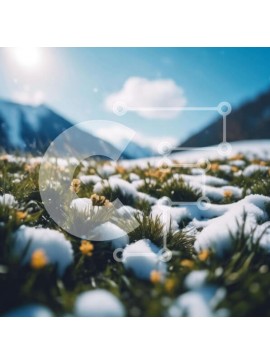 Intra Συλλεκτικό Ξύλινο Παζλ Plywood  4mm - Χιονισμένο λιβάδι με κίτρινα λουλούδια και βουνά Σε Ξύλινο Κουτί - Διαστάσεις: 10x10 cm – 25 κομμάτια