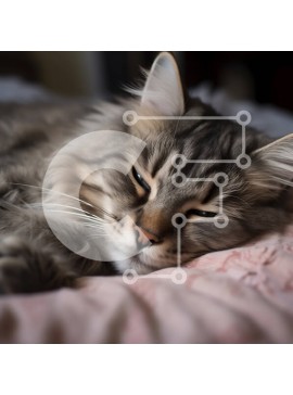 Intra Συλλεκτικό Ξύλινο Παζλ Plywood  4mm - Χαριτωμένη εικόνα της γάτας που κοιμάται σε ένα ροζ κρεβάτι Σε Ξύλινο Κουτί - Διαστάσεις: 10x10 cm – 25 κομμάτια