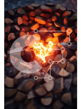 Σετ των 2 Intra Συλλεκτικό Ξύλινο Παζλ Plywood  4mm - Κοντινή όψη ενός λάκκου πυρκαγιάς με καυσόξυλα Σε Ξύλινο Κουτί - Διαστάσεις: 10x10 cm – 25 κομμάτια