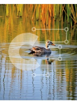 Σετ των 2 Intra Συλλεκτικό Ξύλινο Παζλ Plywood  4mm - Όμορφη εικόνα μιας πάπιας που κολυμπά σε μια λίμνη με καλάμια Σε Ξύλινο Κουτί - Διαστάσεις: 10x10 cm – 25 κομμάτια