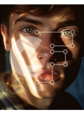 Intra Συλλεκτικό Ξύλινο Παζλ Plywood  4mm - Σοβαρός νεαρός άνδρας με λαμπερά πράσινα μάτια με γκρι πουλόβερ Σε Ξύλινο Κουτί - Διαστάσεις Puzzle: 10x10 cm – 25 κομμάτια