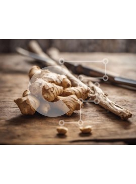 Σετ των 2 Intra Συλλεκτικό Ξύλινο Παζλ Plywood  4mm - Φρέσκες ρίζες τζίντζερ σε ξύλινο τραπέζι Σε Ξύλινο Κουτί - Διαστάσεις: 10x10 cm – 25 κομμάτια