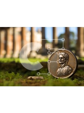 Intra Συλλεκτικό Ξύλινο Παζλ Plywood  4mm - Αρχαίο ρωμαϊκό νόμισμα στο έδαφος μπροστά από πυλώνες και στήλες Σε Ξύλινο Κουτί - Διαστάσεις Puzzle: 10x10 cm – 25 κομμάτια