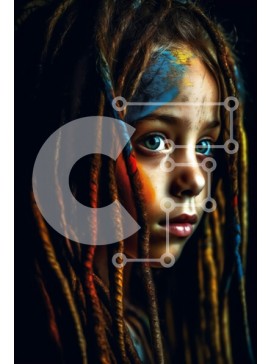 Intra Συλλεκτικό Ξύλινο Παζλ Plywood  4mm - Νεαρό κορίτσι με πολύχρωμη ζωγραφική προσώπου και dreadlocks Σε Ξύλινο Κουτί - Διαστάσεις Puzzle: 10x10 cm – 25 κομμάτια