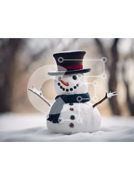 Intra Συλλεκτικό Ξύλινο Παζλ Plywood  4mm - Χιονάνθρωπος στο χιονισμένο δάσος με απλωμένα χέρια Σε Ξύλινο Κουτί - Διαστάσεις Puzzle: 10x10 cm – 25 κομμάτια