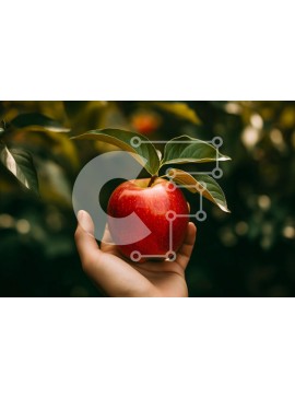 Σετ των 2 Intra Συλλεκτικό Ξύλινο Παζλ Plywood  4mm - Δονούμενη εικόνα ενός χεριού που κρατά ένα κόκκινο μήλο με πράσινο φύλλο Σε Ξύλινο Κουτί - Διαστάσεις: 10x10 cm – 25 κομμάτια