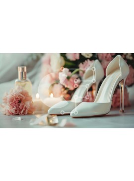 Intra Συλλεκτικό Ξύλινο Παζλ Plywood  4mm - Λευκά ψηλοτάκουνα παπούτσια με κεριά και λουλούδια Σε Ξύλινο Κουτί - Διαστάσεις Puzzle: 10x10 cm – 25 κομμάτια