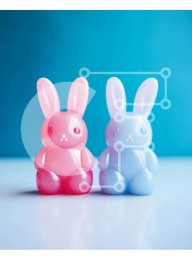 Intra Συλλεκτικό Ξύλινο Παζλ Plywood  4mm - Ροζ και μπλε λαγουδάκια ειδώλια σε μπλε φόντο Σε Ξύλινο Κουτί - Διαστάσεις: 10x10 cm – 25 κομμάτια