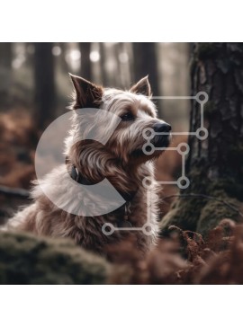 Intra Συλλεκτικό Ξύλινο Παζλ Plywood  4mm - Σοβαρό δασύτριχο σκυλί που κάθεται στο δάσος Σε Ξύλινο Κουτί - Διαστάσεις: 10x10 cm – 25 κομμάτια