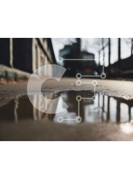 Intra Συλλεκτικό Ξύλινο Παζλ Plywood  4mm - Αστική λακκούβα με κτίρια στο παρασκήνιο Σε Ξύλινο Κουτί - Διαστάσεις Puzzle: 10x10 cm – 25 κομμάτια