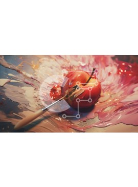 Intra Συλλεκτικό Ξύλινο Παζλ Plywood  4mm - Κόκκινο μήλο με πιτσιλίσματα και πινέλο Σε Ξύλινο Κουτί - Διαστάσεις Puzzle: 10x10 cm – 25 κομμάτια