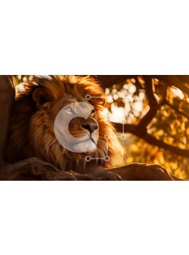 Intra Συλλεκτικό Ξύλινο Παζλ Plywood  4mm - Εκπληκτική εικόνα ενός λιονταριού στο δάσος στο ηλιοβασίλεμα Σε Ξύλινο Κουτί - Διαστάσεις: 10x10 cm – 25 κομμάτια