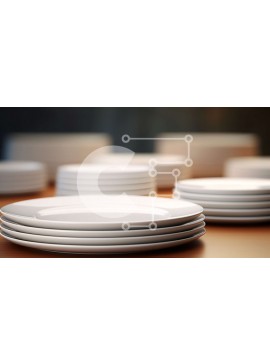 Intra Συλλεκτικό Ξύλινο Παζλ Plywood  4mm - Στοίβα από λευκά πιάτα σε ξύλινο τραπέζι Σε Ξύλινο Κουτί - Διαστάσεις Puzzle: 10x10 cm – 25 κομμάτια