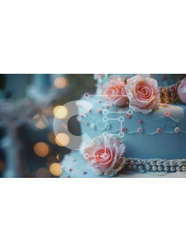 Σετ των 2 Intra Συλλεκτικό Ξύλινο Παζλ Plywood  4mm - Μπλε τριώροφη τούρτα με ροζ τριαντάφυλλα και πέρλες Σε Ξύλινο Κουτί - Διαστάσεις: 10x10 cm – 25 κομμάτια