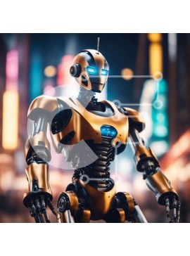 Intra Συλλεκτικό Ξύλινο Παζλ Plywood  4mm - Ρομπότ στην πόλη τη νύχτα με τεχνητή νοημοσύνη (AI) Σε Ξύλινο Κουτί - Διαστάσεις Puzzle: 10x10 cm – 25 κομμάτια